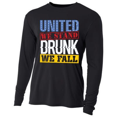 4th July American Holiday United We Stand Drunk We Fall Cooling Performance Long Sleeve Crew