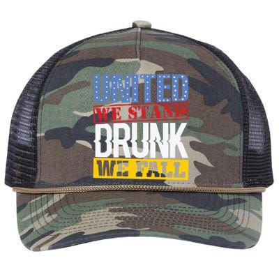 4th July American Holiday United We Stand Drunk We Fall Retro Rope Trucker Hat Cap