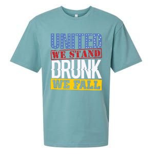 4th July American Holiday United We Stand Drunk We Fall Sueded Cloud Jersey T-Shirt