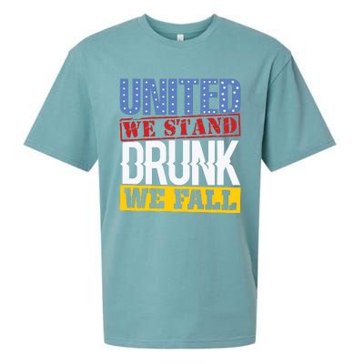 4th July American Holiday United We Stand Drunk We Fall Sueded Cloud Jersey T-Shirt