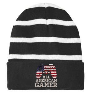 4th July All American Gamer Patriot Striped Beanie with Solid Band