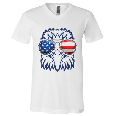 4th July American Eagle Flag Independence Day V-Neck T-Shirt