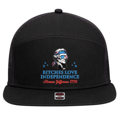 4th July Bitches Love Independence Thomas Jefferson Founding 7 Panel Mesh Trucker Snapback Hat