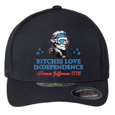 4th July Bitches Love Independence Thomas Jefferson Founding Flexfit Unipanel Trucker Cap