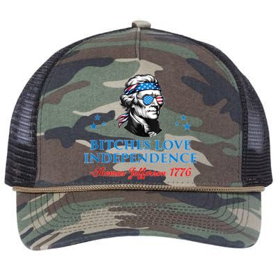 4th July Bitches Love Independence Thomas Jefferson Founding Retro Rope Trucker Hat Cap