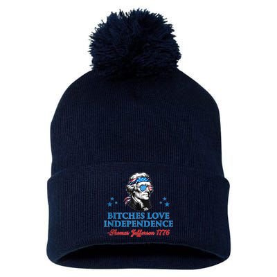 4th July Bitches Love Independence Thomas Jefferson Founding Pom Pom 12in Knit Beanie