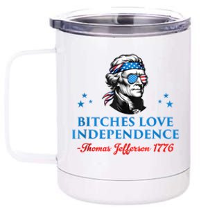 4th July Bitches Love Independence Thomas Jefferson Founding 12 oz Stainless Steel Tumbler Cup