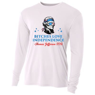 4th July Bitches Love Independence Thomas Jefferson Founding Cooling Performance Long Sleeve Crew