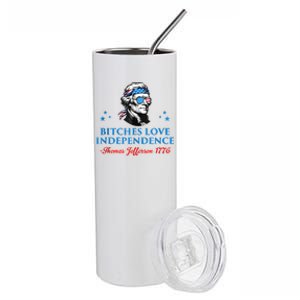 4th July Bitches Love Independence Thomas Jefferson Founding Stainless Steel Tumbler