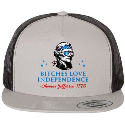 4th July Bitches Love Independence Thomas Jefferson Founding Flat Bill Trucker Hat