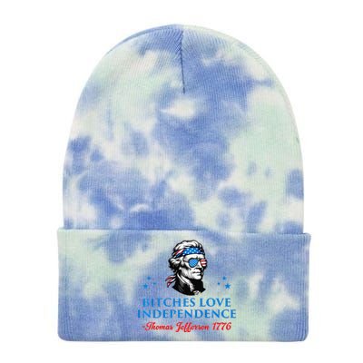 4th July Bitches Love Independence Thomas Jefferson Founding Tie Dye 12in Knit Beanie