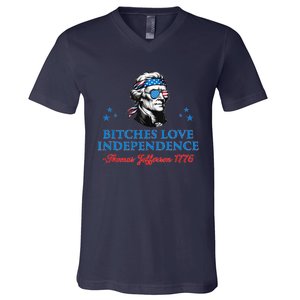 4th July Bitches Love Independence Thomas Jefferson Founding V-Neck T-Shirt