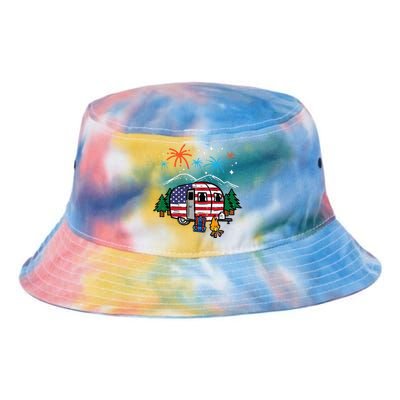 4th July Camper Van US Flag Patriotic Camping Tie Dye Newport Bucket Hat