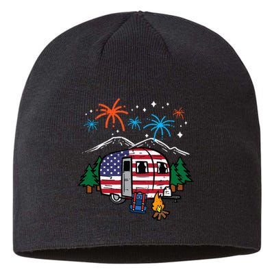 4th July Camper Van US Flag Patriotic Camping Sustainable Beanie