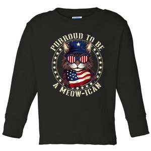 4th July Cat Lover Purroud To Be A Meowican American Cat Toddler Long Sleeve Shirt