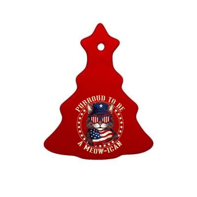 4th July Cat Lover Purroud To Be A Meowican American Cat Ceramic Tree Ornament