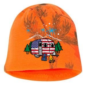 4th July Camper Van US Flag Patriotic Camping Women Kids Men Kati - Camo Knit Beanie