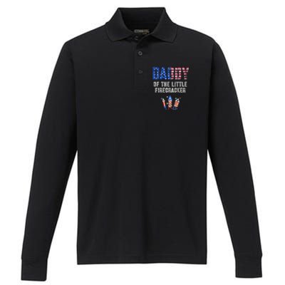 4th July Dad Of The Little Firecracker Birthday Squad Gift Performance Long Sleeve Polo