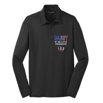 4th July Dad Of The Little Firecracker Birthday Squad Gift Silk Touch Performance Long Sleeve Polo