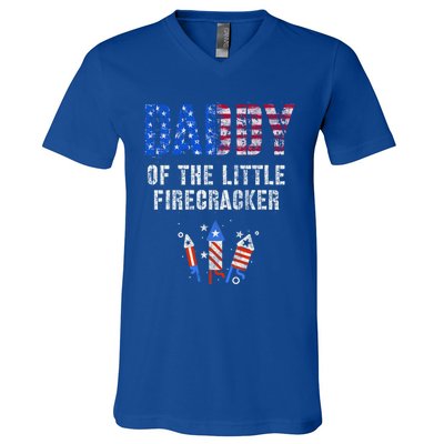 4th July Dad Of The Little Firecracker Birthday Squad Gift V-Neck T-Shirt