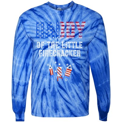 4th July Dad Of The Little Firecracker Birthday Squad Gift Tie-Dye Long Sleeve Shirt