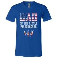 4th July Dad Of The Little Firecracker Birthday Squad Gift V-Neck T-Shirt