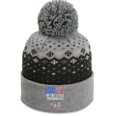 4th July Dad Of The Little Firecracker Birthday Squad Cute Gift The Baniff Cuffed Pom Beanie