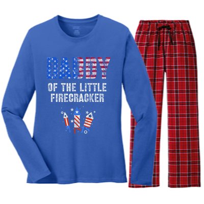 4th July Dad Of The Little Firecracker Birthday Squad Cute Gift Women's Long Sleeve Flannel Pajama Set 