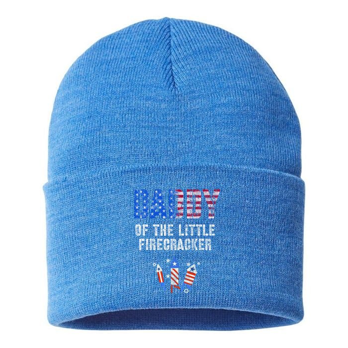 4th July Dad Of The Little Firecracker Birthday Squad Cute Gift Sustainable Knit Beanie