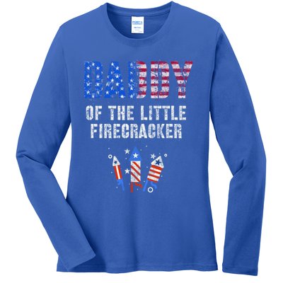 4th July Dad Of The Little Firecracker Birthday Squad Cute Gift Ladies Long Sleeve Shirt