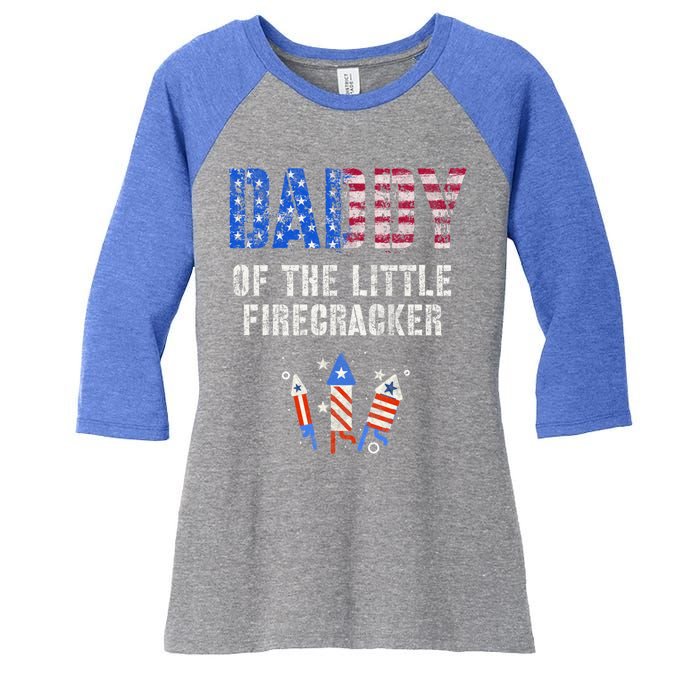 4th July Dad Of The Little Firecracker Birthday Squad Cute Gift Women's Tri-Blend 3/4-Sleeve Raglan Shirt