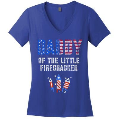 4th July Dad Of The Little Firecracker Birthday Squad Cute Gift Women's V-Neck T-Shirt