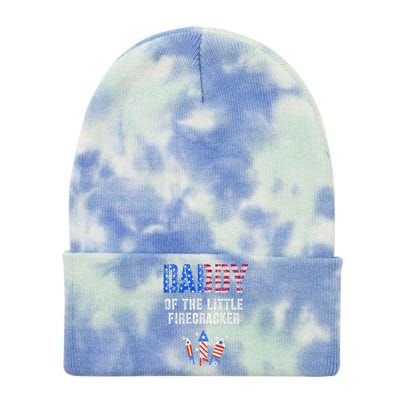 4th July Dad Of The Little Firecracker Birthday Squad Cute Gift Tie Dye 12in Knit Beanie