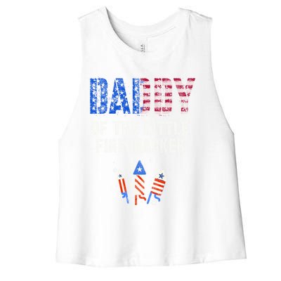 4th July Dad Of The Little Firecracker Birthday Squad Cute Gift Women's Racerback Cropped Tank