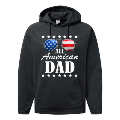 4th July Dad Gift | All American Patriot USA Dad Performance Fleece Hoodie