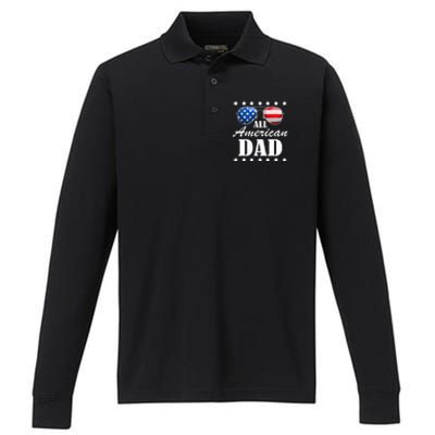 4th July Dad Gift | All American Patriot USA Dad Performance Long Sleeve Polo