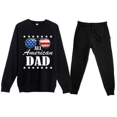 4th July Dad Gift | All American Patriot USA Dad Premium Crewneck Sweatsuit Set