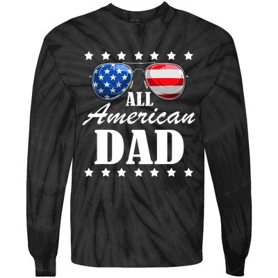 4th July Dad Gift | All American Patriot USA Dad Tie-Dye Long Sleeve Shirt