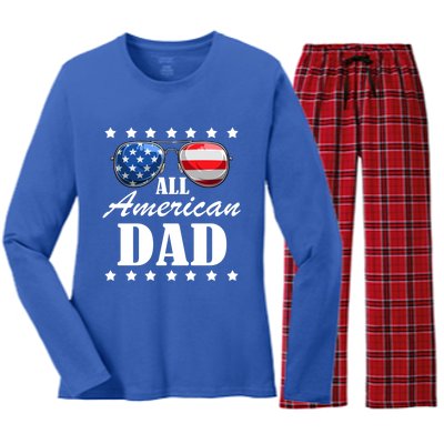 4th July Dad Gift All American Patriot Usa Dad Funny Gift Women's Long Sleeve Flannel Pajama Set 