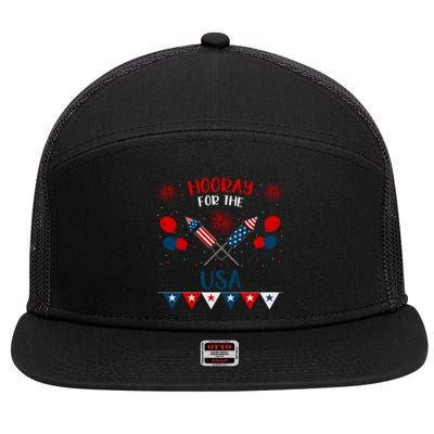 4th July Events Patriotism American Independence Funny Gift 7 Panel Mesh Trucker Snapback Hat