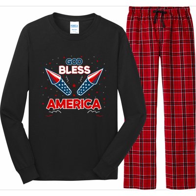 4th July Fireworks S Party Family God Bless America Cool Gift Long Sleeve Pajama Set