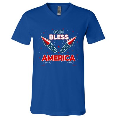 4th July Fireworks S Party Family God Bless America Cool Gift V-Neck T-Shirt