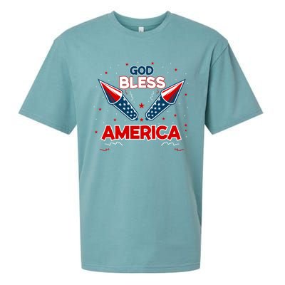 4th July Fireworks S Party Family God Bless America Cool Gift Sueded Cloud Jersey T-Shirt