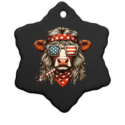 4th July Heifer Ceramic Star Ornament