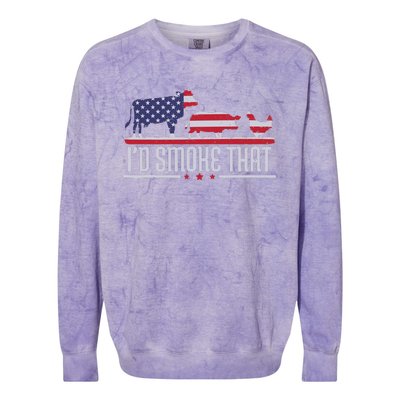 4th July I'd Smoke That Patriot BBQ Barbeque Cook Chef Colorblast Crewneck Sweatshirt