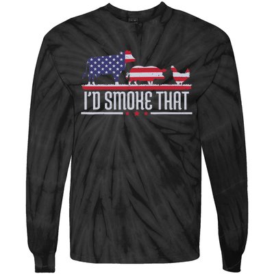 4th July I'd Smoke That Patriot BBQ Barbeque Cook Chef Tie-Dye Long Sleeve Shirt