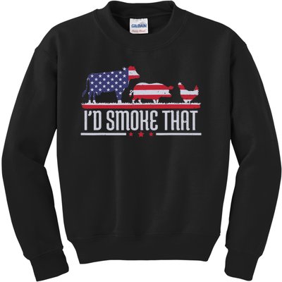 4th July I'd Smoke That Patriot BBQ Barbeque Cook Chef Kids Sweatshirt