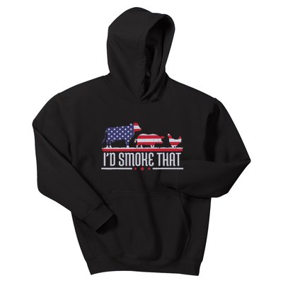 4th July I'd Smoke That Patriot BBQ Barbeque Cook Chef Kids Hoodie