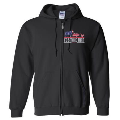 4th July I'd Smoke That Patriot BBQ Barbeque Cook Chef Full Zip Hoodie