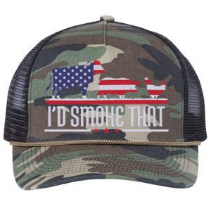 4th July I'd Smoke That Patriot BBQ Barbeque Cook Chef Retro Rope Trucker Hat Cap